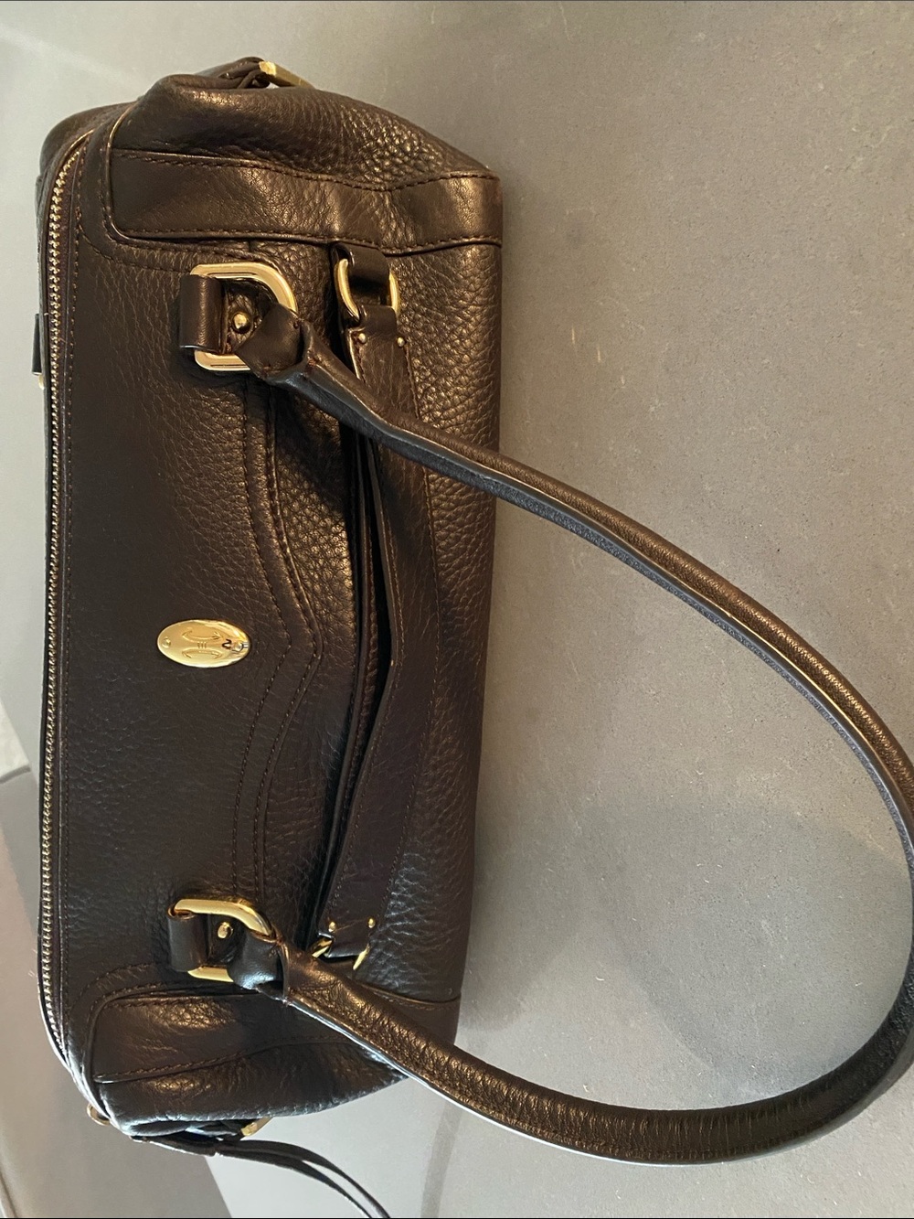 Cole Haan Soft Pebbled Leather Baguette Shoulder Bag Gold Hardware